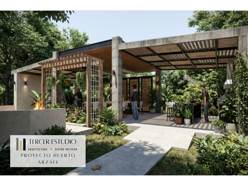 Proyecto Huerto Arzate — diseño de terraza y áreas exteriores, arquitectura y paisajismo de Tercer Estudio
